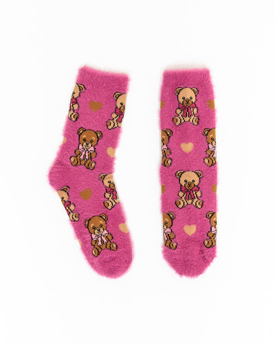 Sock Candy Teddy Bear fuzzy sock cozy pink socks